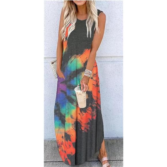 Women's Maxi Dress Summer Casual Sundress Sleeveless Long Dresses Hawaiian Beach - Picture 3 of 3